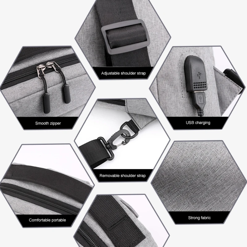 Mini Chest Bags For Men Casual Waist Bag Short Trip Travel Carry Bags Men's USB Charging Shoulder Crossbody Bags Nylon Handbags