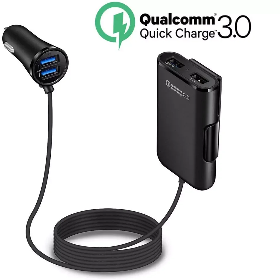 

Free Shipping Quick Charge QC 3.0 Car Charger Front/Back Seat Charging Car Cigarette Lighter Chargers Adapter with 4 USB Ports V