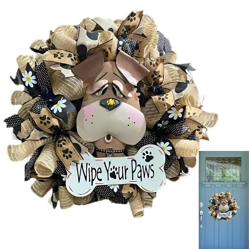 

Dog Head Wreaths For Front Door Ribbon Bowknot Handmade Dog Head Door Wreath Garland No Fading Creative Door Wreath For Wedding