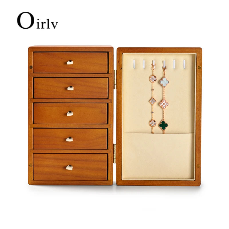 Oirlv Newly 5 Layers Wooden&Microfiber Jewelry Organizer Box Bracelet Display Stands Ring Watch Storagecase