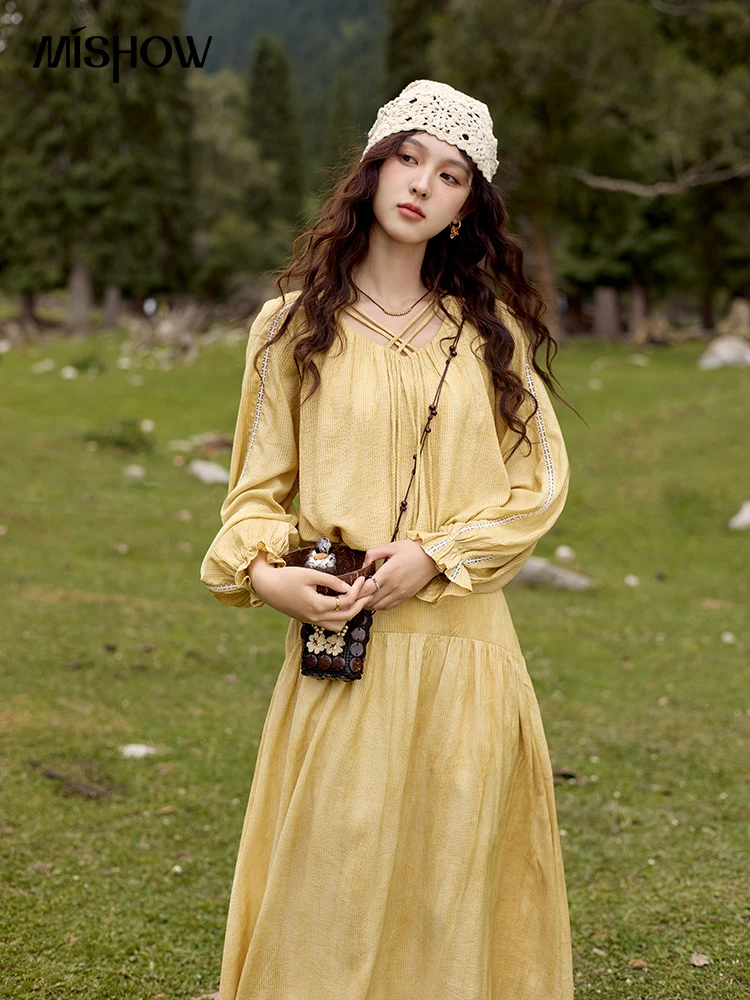 Женская кружевная юбка с рукавами-лепестками и V-образным вырезом