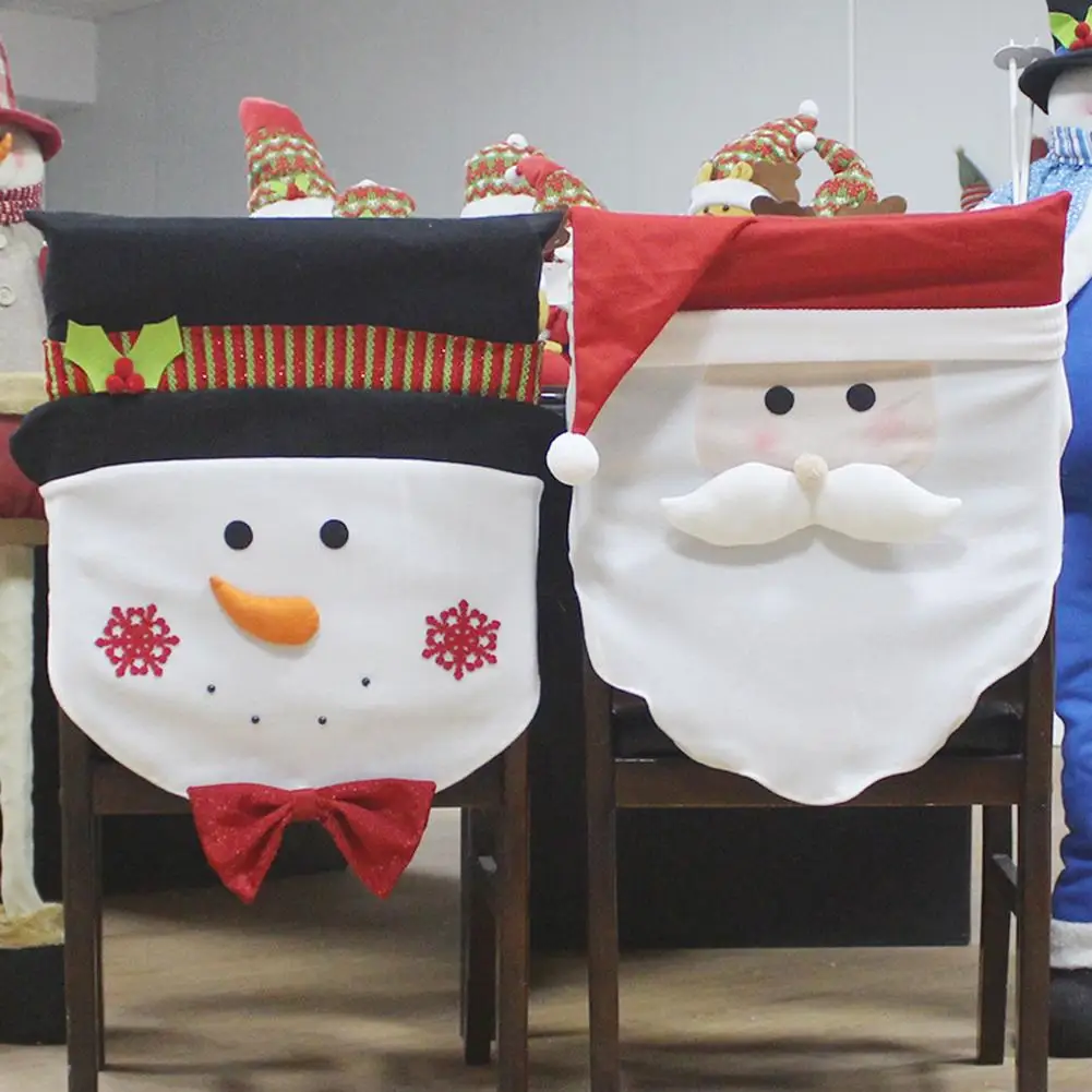 

Christmas Chair Cover Santa Claus Snowman Dinner Table Chairs Back Covers Xmas Household Party Decorative Accessories