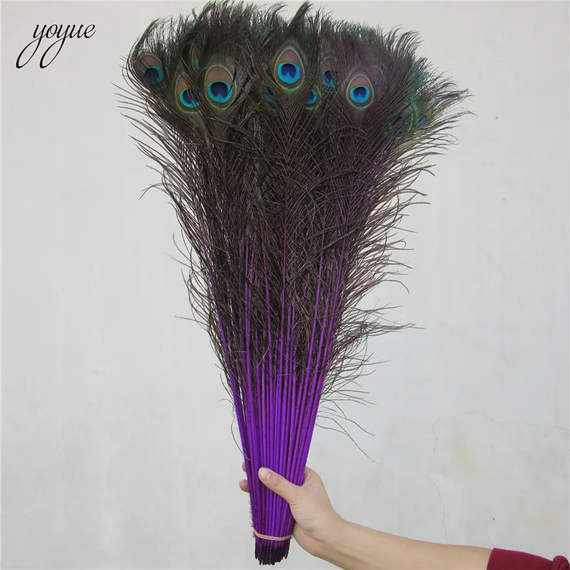 

100 Pcs Purple Natural Peacock Feathers for Crafts 70-80cm Peacock Feather Dress DIY Home Hotel Decor Wedding Decoration Plumes