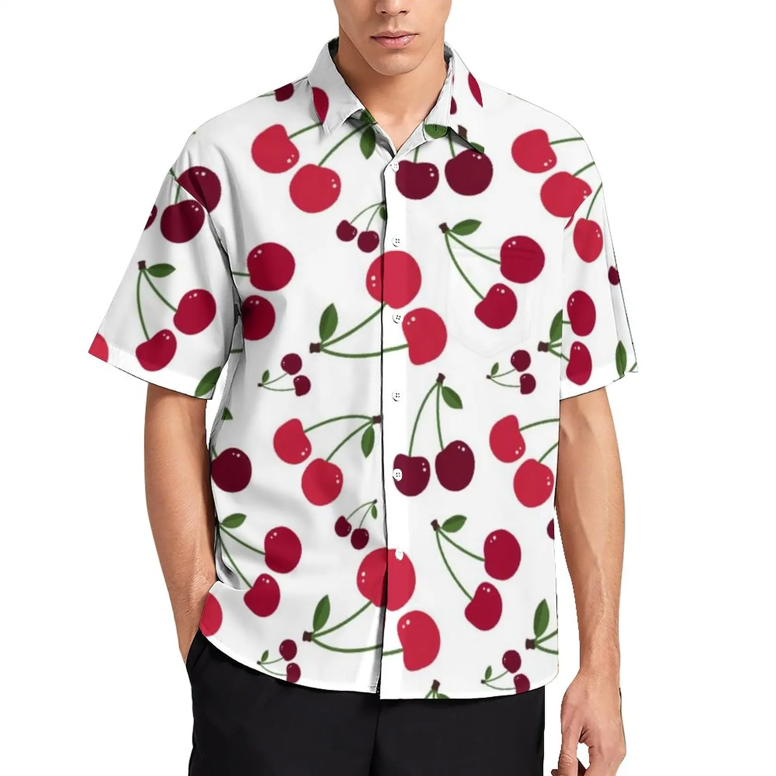 

Fresh Fruit Print Casual Shirt Male Cute Cherry Pattern Beach Shirt Hawaii Y2K Blouses Short Sleeve Pattern Oversized Clothing