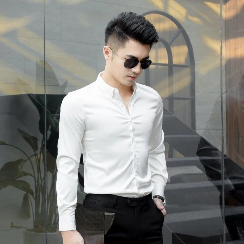 

Новинка 2022, осенняя Модная хлопковая рубашка с длинным рукавом, однотонные приталенные мужские повседневные деловые рубашки, блузка A194
