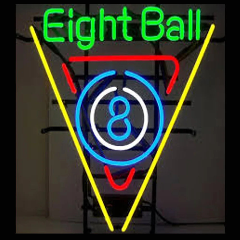 

Billiards Eight Ball Neon Light Sign Handmade Custom Real Glass Tube Beer Sport Bar Gameroom Wall Decor Display Lamp 14"X17"