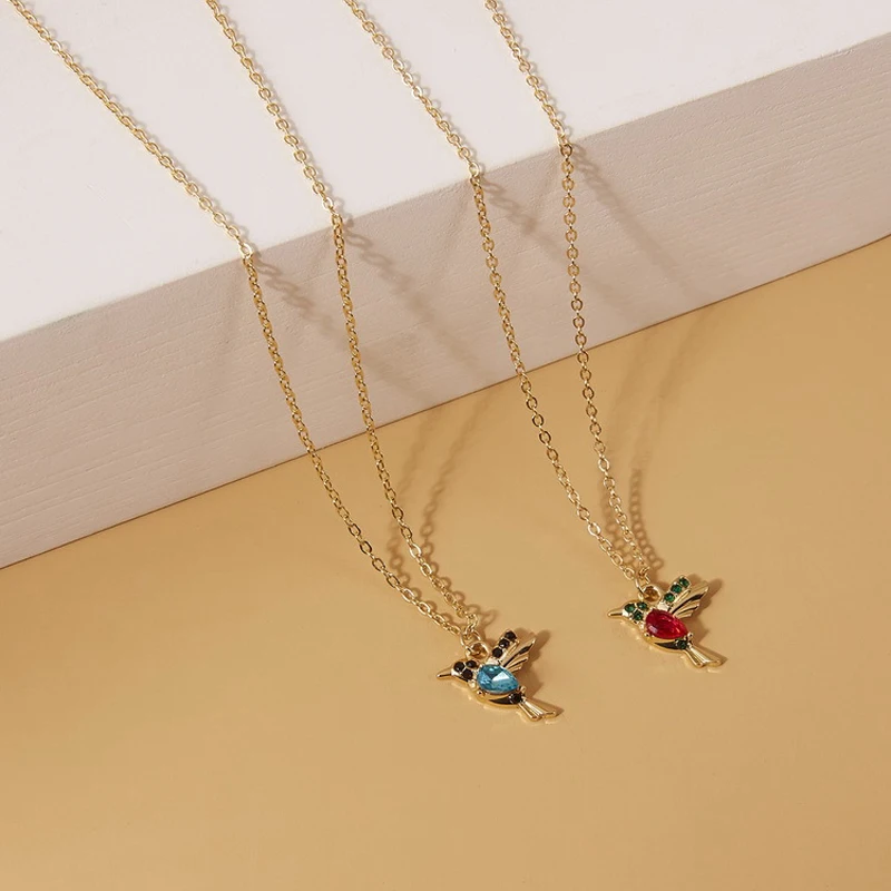 

Crystal Animal Hummingbird Necklaces Earring For Women Fashion Jewelry Color Chain Birds Pendant Choker Collares Joyeria Mujer