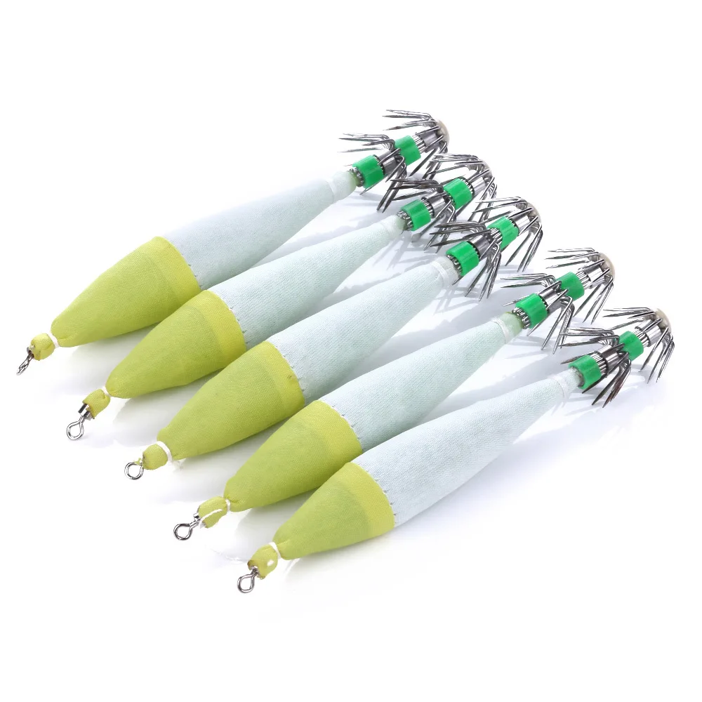 

SJ001 5pcs 10.5CM/6G 7 Color Squid Hook Nighlight Squid Hook Bait Sea 3D Fishs Bionic Bait Sinking Luya Fishing Lure Gears
