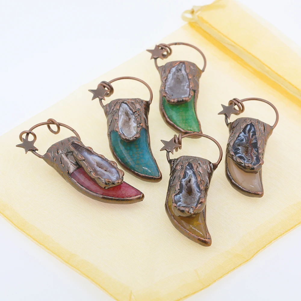 

10 шт. богемные ювелирные изделия DIY оптовая продажа медный Агат рог в форме винтажного Камня Ожерелье Подвеска для женщин