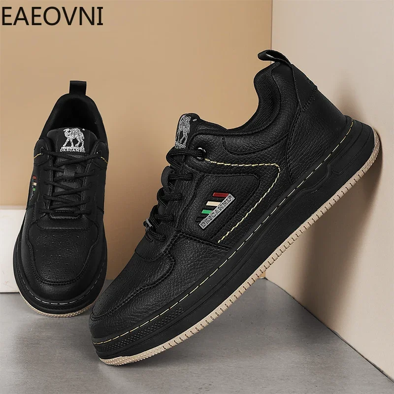 Новые кожаные мужские белые повседневные вулканизированные кроссовки дышащие