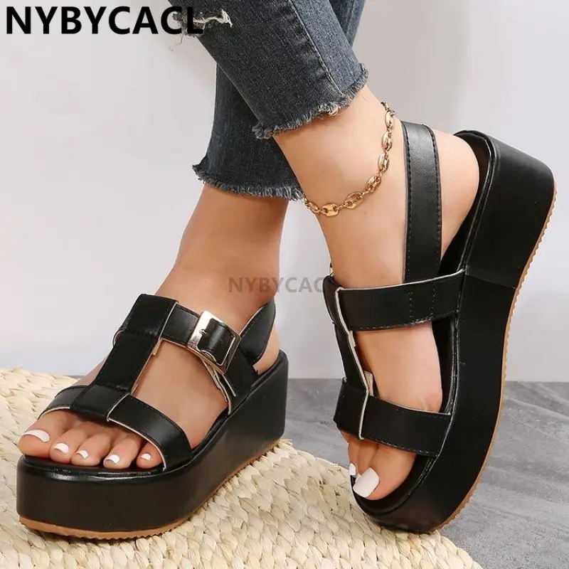 

2023 Women Flat Sandals Summer Peep Toe Wedge Plus Size 43 Female Shoes Backstrap Comfortable Casual Women's Sandals Sandalia