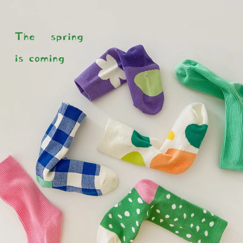 

3 pairs children's socks wave dot lattice colorfull kids socks cotton baby socks cute girls socks boys socks