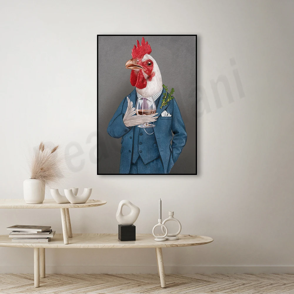 Портрет с забавными животными картины рисунком цыплят и напитков домашние
