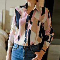 2022 spring and autumn womens lapel cardigan long sleeved chiffon new printing fashion trend versatile mothers blouse shirt