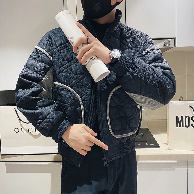 2022 Contrast Stitching Men Jackets Winter Thickened Warm Stand Collar Overcoat Windproof Casual Puffer Parkas Streetwear Coats