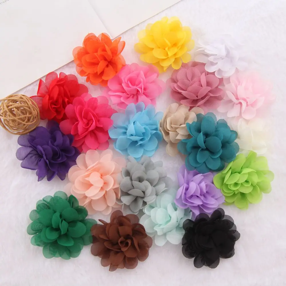 

5cm Satin Mini DIY Flowers Kids Boutique Chiffon Flowers Christmas Wedding Girls Hairclips or No Clips Accessory 20pcs/lot