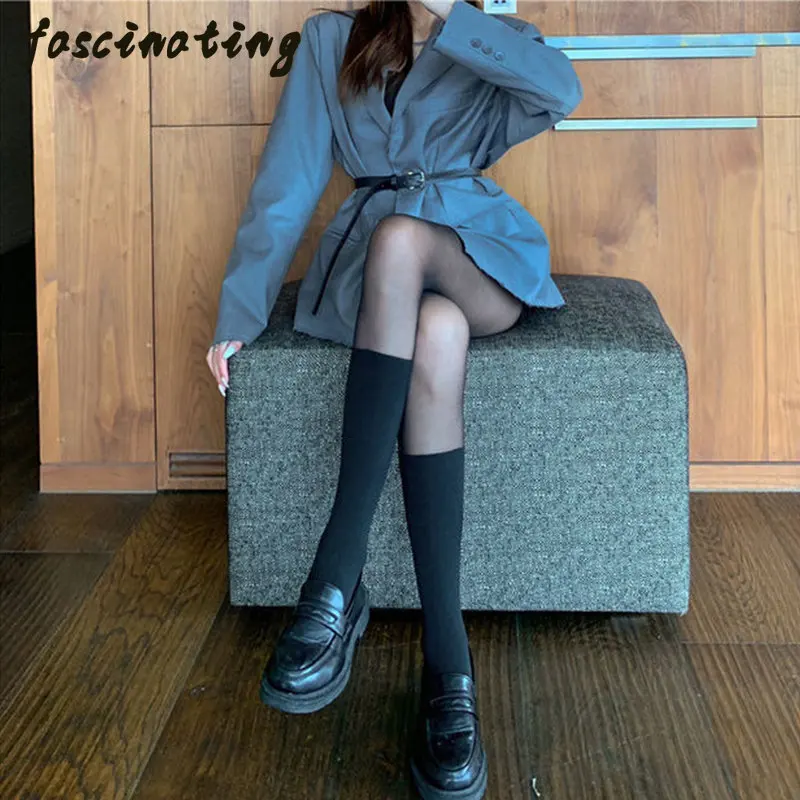

Black stitching silk stockings Lolita summer fake two pieces of calf over-the-knee socks outside wear anti-hook silk pantyhose