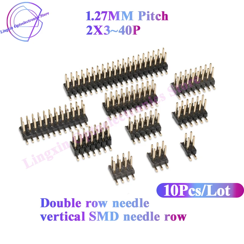 

10PCS Pitch 1.27mm 2X3/4/5/6/7/8/10/12/15/20/25/30/40PIN Double Row Vertical SMD Header Socket Connector Gold Plated