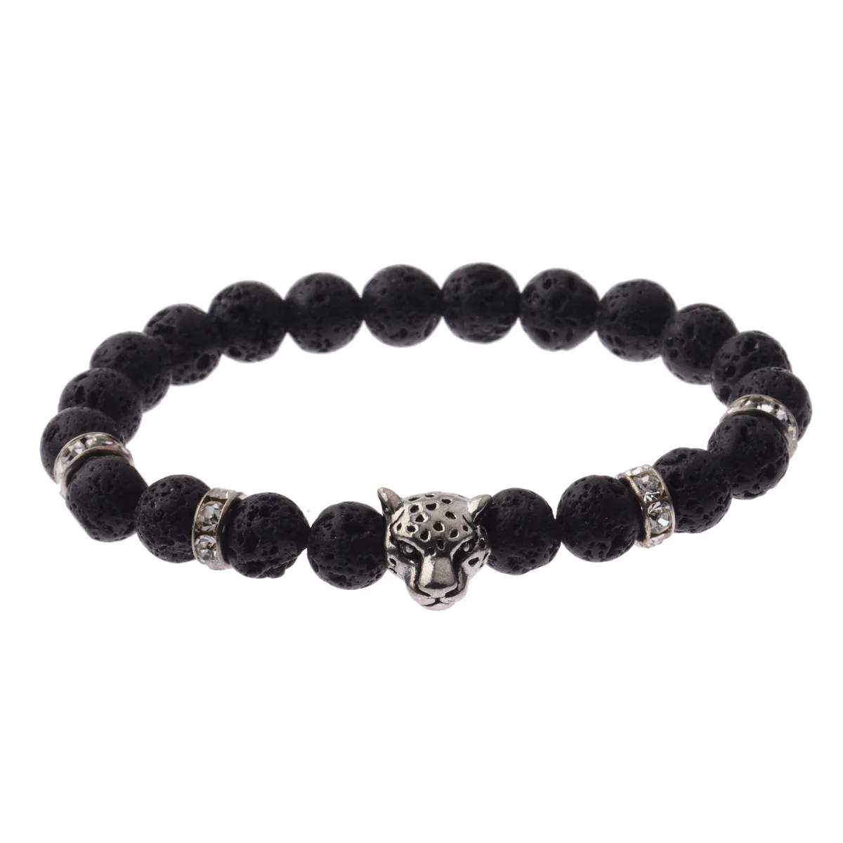 

Creative Leopard Head Lava Stone Beads Bracelet Healing Balance Prayer Natural Stone Yoga Bracelet For Men Women