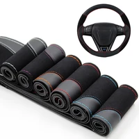 suede leather wear resistant soft pu car steering wheel cover 38cm steering wheel cover with diy needle and thread knitting
