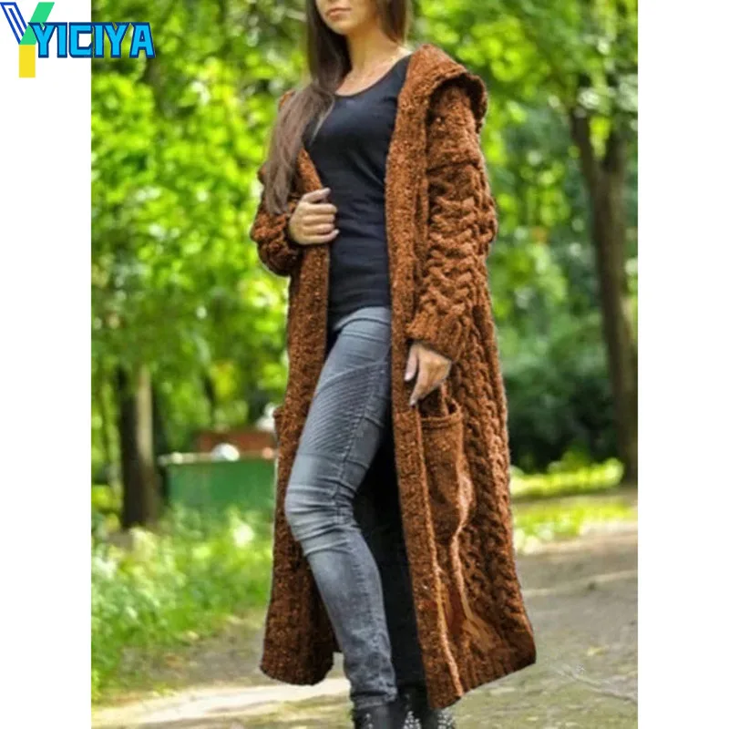

YICIYA Cardigan Womens Clothing Knitwears Fashion Sweaters 2023 Autumn winter Solid Hooded Long Knitted Oversized Cardigans Tops