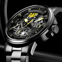 skeleton dial hollow watch chronograph fashion sport quartz wristwatch calendar week display luminous waterproof alloy steel