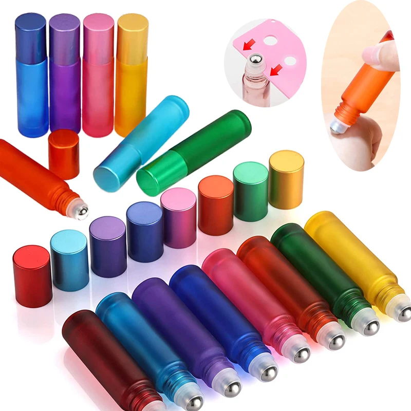 

5Pcs Multicolor Glass Roller Bottles with Stainless Steel Roller Ball 5ml10ml Refillable Sample Vials for Essential Oil Perfume
