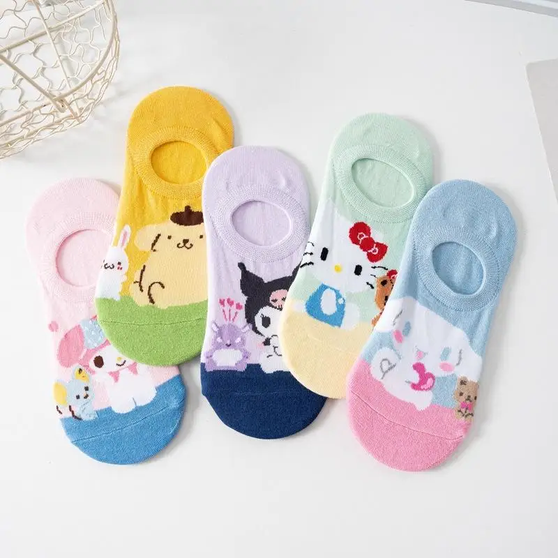 

Милые носки Sanrio Cinnamoroll Kitty My Melody Kuromi Мультяшные милые хлопковые носки невидимые носки с мелким ртом короткие носки-лодочки
