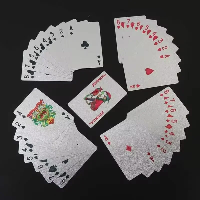 Фото Игральные карты из серебряной фольги, игра в покер, водонепроницаемая пластиковая подарочная коллекция для покера, праздничные мероприятия, шахматы и карты, сувениры №4