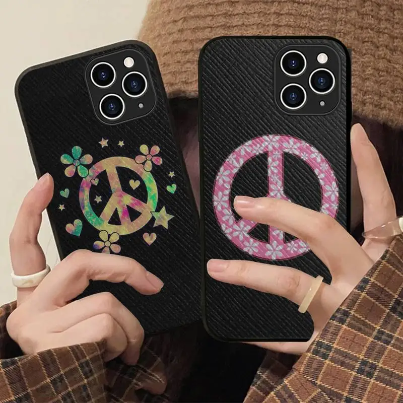 

Love Peace Phone Case Hard Leather Case for iPhone 11 12 13 Mini Pro Max 8 7 Plus SE 2020 X XR XS Coque