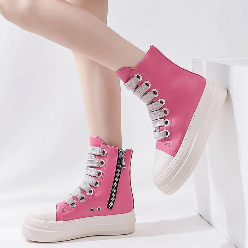 

Women Sporty Two Tone Side Zip High Top Skate Shoes Outdoor Sneakers Canvas Shoes Women High-top Lace-up Front Sneakers