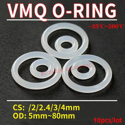 Белое резиновое уплотнительное кольцо OD 5-80 мм, Термостойкое уплотнительное кольцо из пищевого силикона, 10 шт., толщина 2/2, 4/3/4 мм