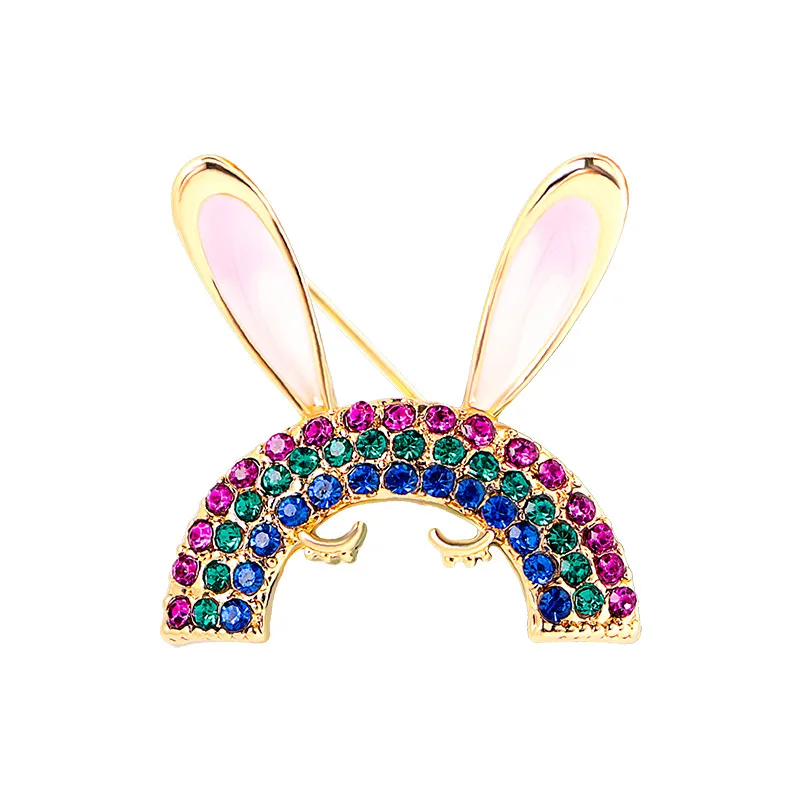 

Rainbow Rabbit Brooches for Women Chinese Zodiac Metal Badge Jewelry Crystal Rhinestone Suit Lapel Pin Shirt Bag Hat Accessories
