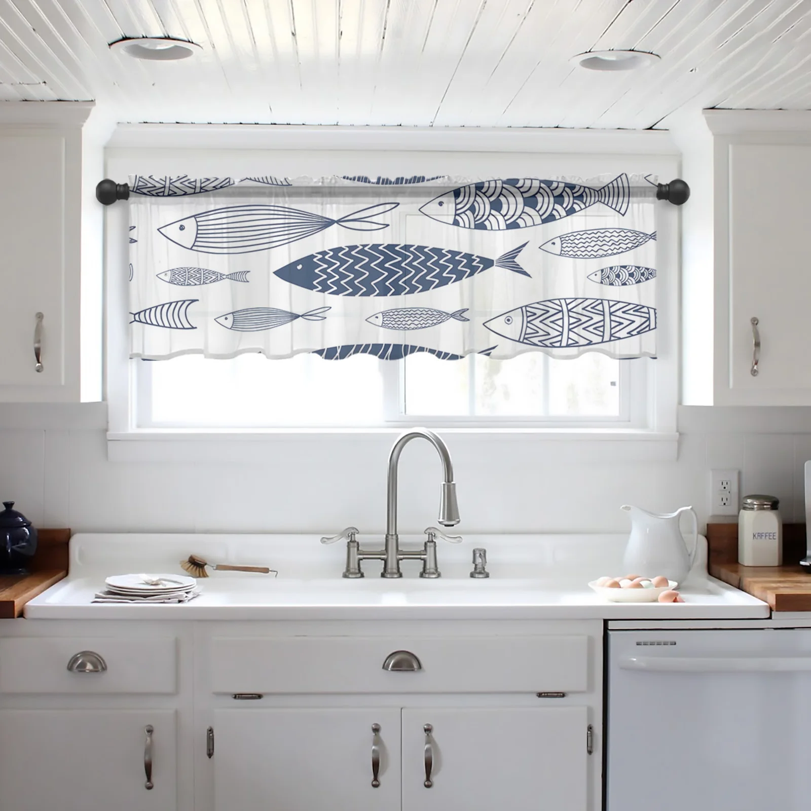 Рыба каракули полосатые линии Япония маленькая тонкая Короткая занавеска для