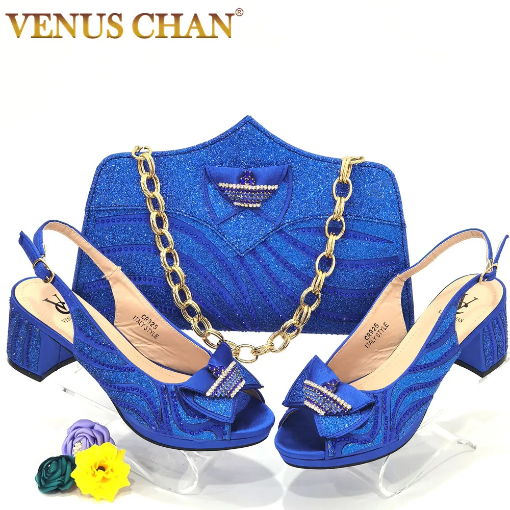 Venus Chan-Sandalias de tacón alto con diamantes de imitación para mujer, conjunto de zapatos y bolso Sexy, para fiesta y boda, 2022
