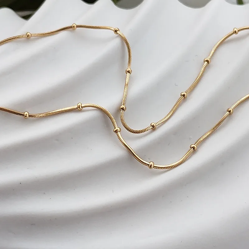 

Thin round snake chain necklace for women stainless steel beads dainty necklace minimalist jewelry tarnish free jewelry elegant