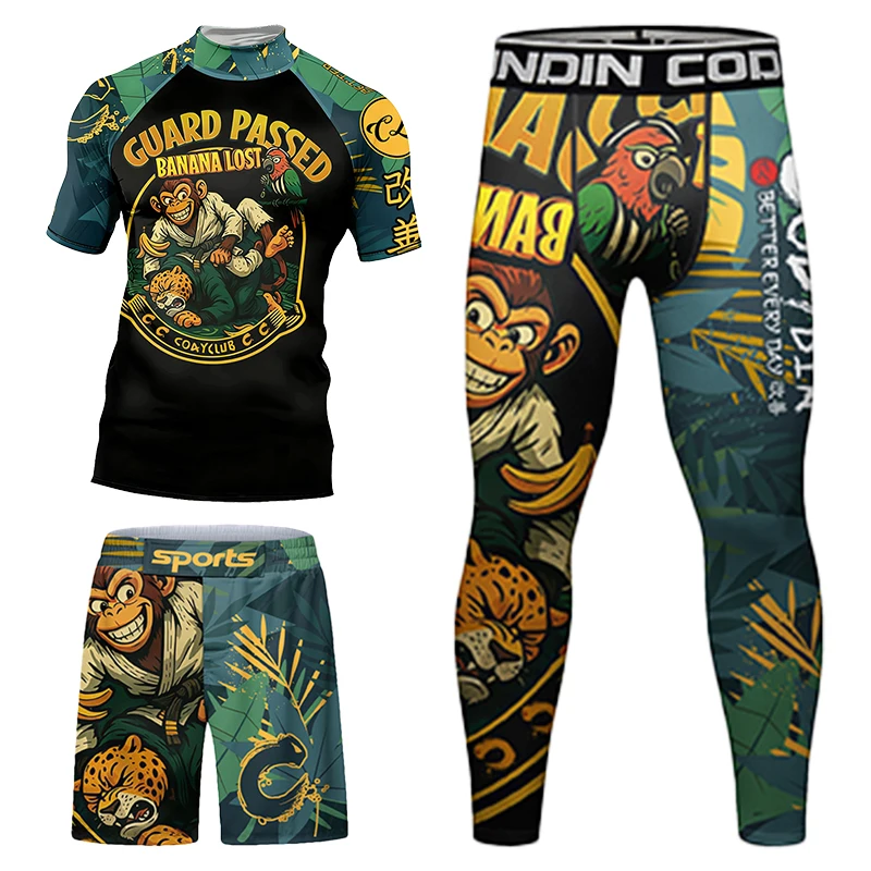 Фото Cody Lundin Man Rash Guard BJJ OEM Одежда Быстросохнущая Дышащая Боевая Бег Зеленое Золото Полный комплект Муай Тай Джиу №2