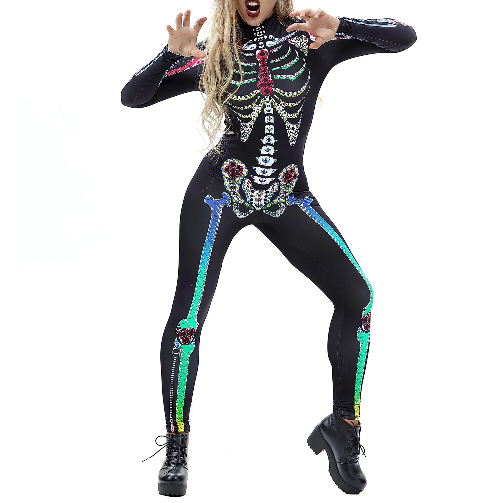 

Women's Turtleneck Simulation 3D Printing Robot Zip Bodysuit Full Body Bodysuit Halloween Sexy Outfits for Women Date Night