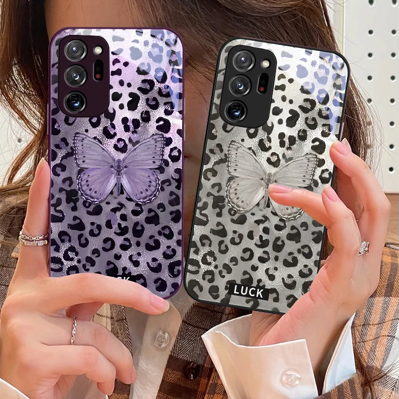 Banwen Butterfly Color For Samsung Galaxy Note 8 9 10 PRO 20 Ultra A01 02 03 Core 04E 4G 12 13 5G Tempering Glass Phone Case