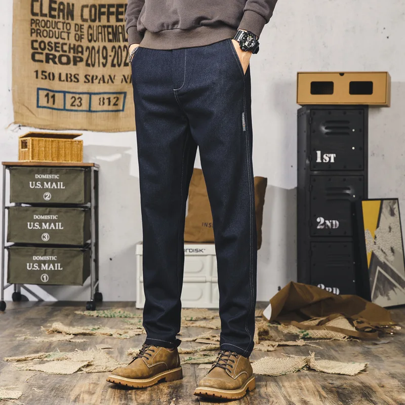 BHRIWRPY 2023 Spring Simple Retro Straight Wash Jeans Men's Solid Color Fashion Korean Men's Pants Denim