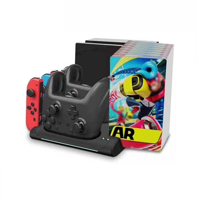 

Charging Dock Charger Storage Stand + 8 Game Disc Box 2 Pro Controller Holder 4 Controller Sockets for Nintendo Switch Console