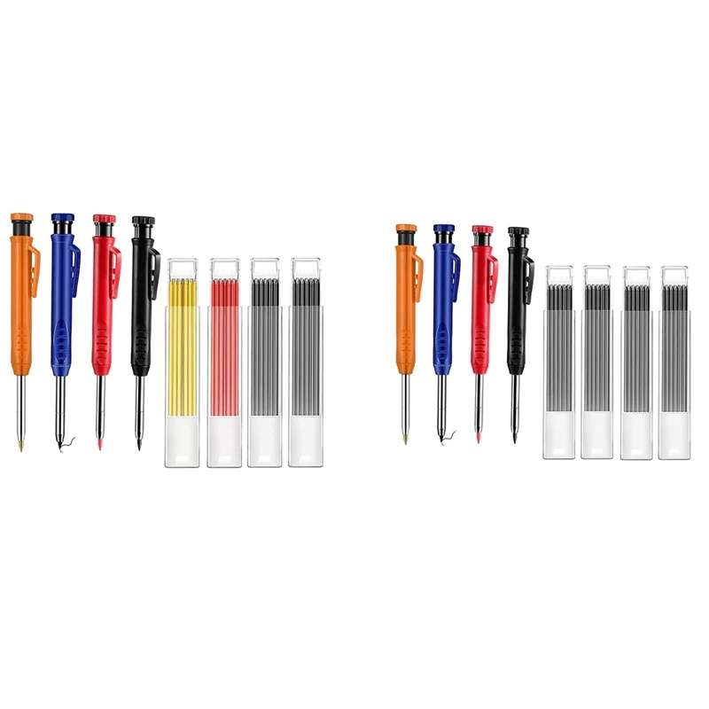 

4 Solid Color Woodworking Pencils With Sharpener 24 Lead Mechanical Pencils, Suitable For Wood Floor Marking,Carpenter