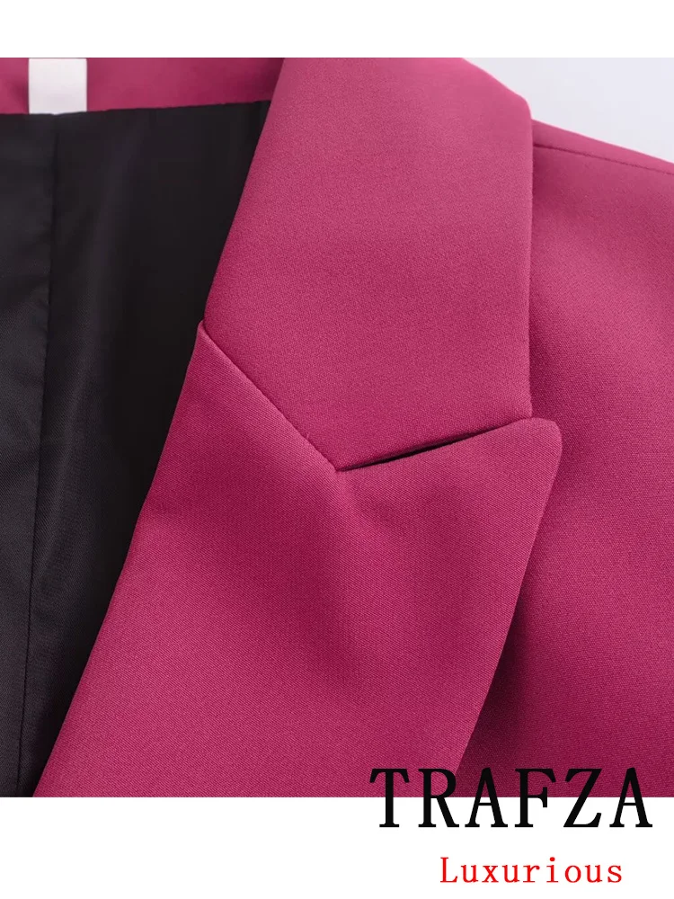 Женский винтажный офисный костюм TRAFZA розовый однотонный с V-образным вырезом и