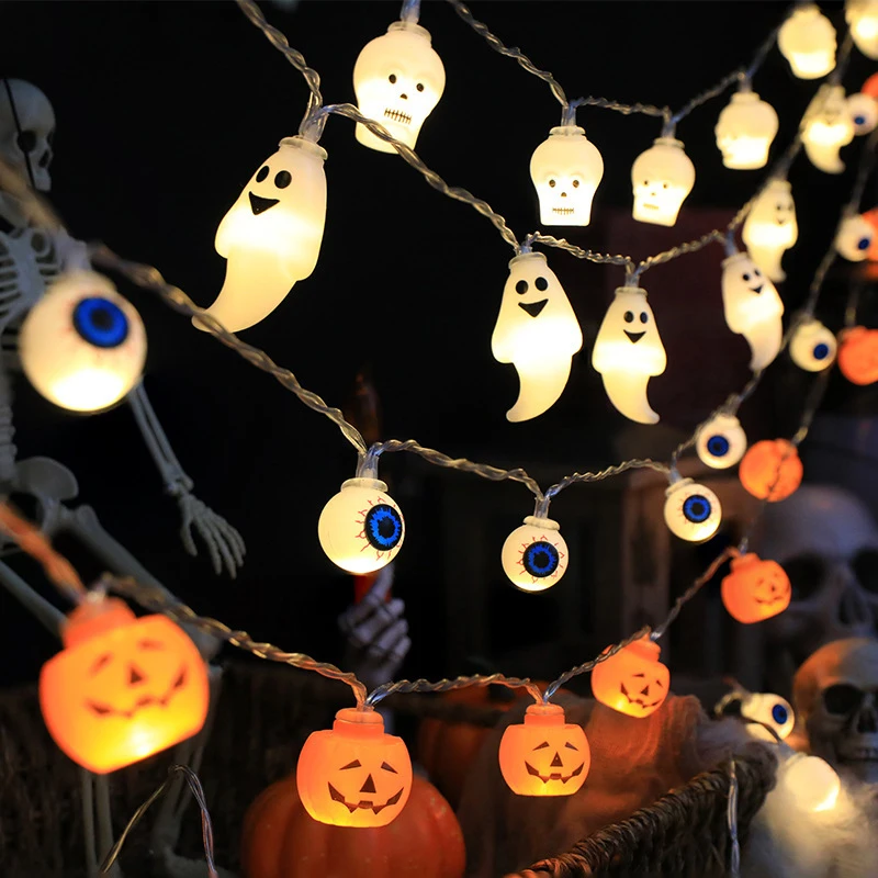 

Halloween Decoration 1.5/3m Led String Lights Glowing Pumpkin Ghost Bat Skull Halloween Decorations For Home Party Portable