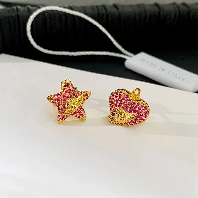 

VIVIEN Rose Red Star Stud Earrings Small Asymmetrical Vintage Punk for Women Trend Party Jewelry 18K Stainless Steel Gold Plated