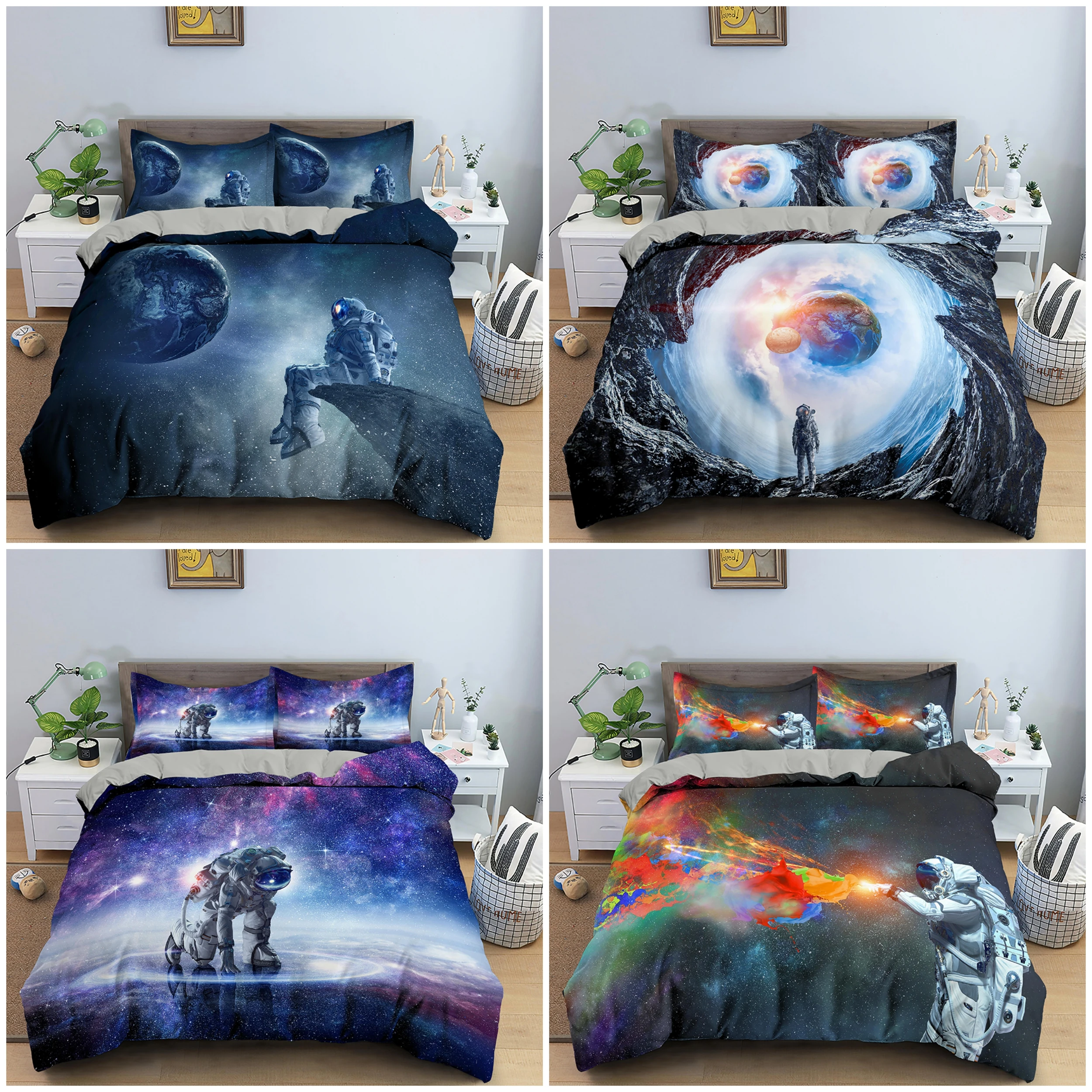 3D Design Duvet Cover Bedding Sets Spaceman Pattern Comforter Cover Pillowcases Double Single King Queen Size Bedclothes 2/3pcs
