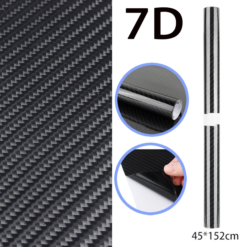 

7D Car Black Carbon Fiber Vinyl Wrap Film Universal Automobile Self-adhesive Protective Sticker Waterproof Car Styling Accessory