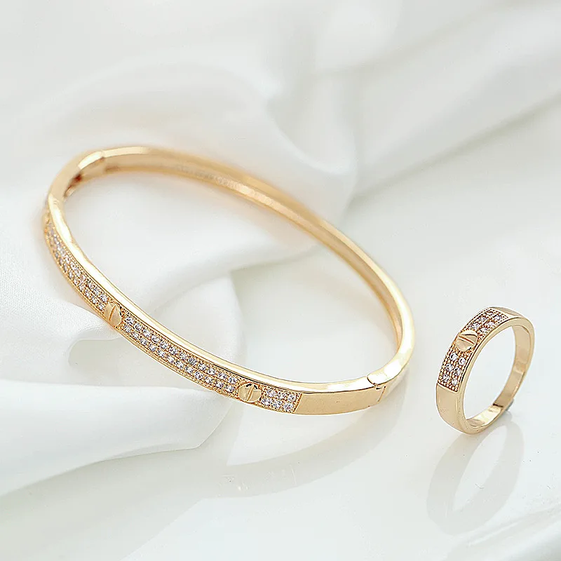 

Women’s Elegant Fashion Bracelet Ring Two-Piece Set Decorated With Small Circle Set AAA ZIRCON WEDDING Party Gifts
