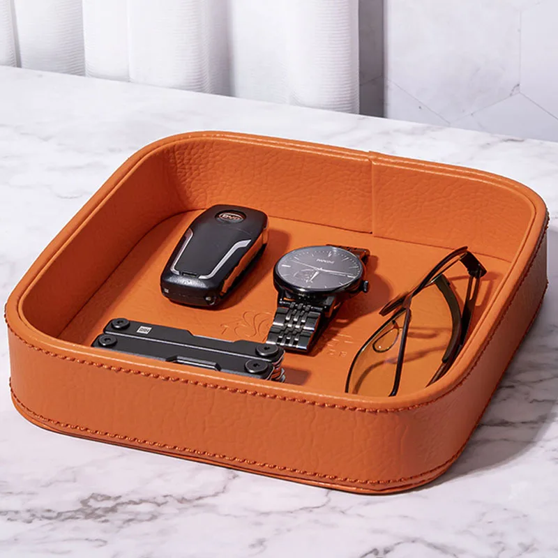 

Storage Cosmetic Phone Jewelry Tray Luxury Cell Room Box Watch Plate Sundries Home Tray Decor Display Living Desktop Leather