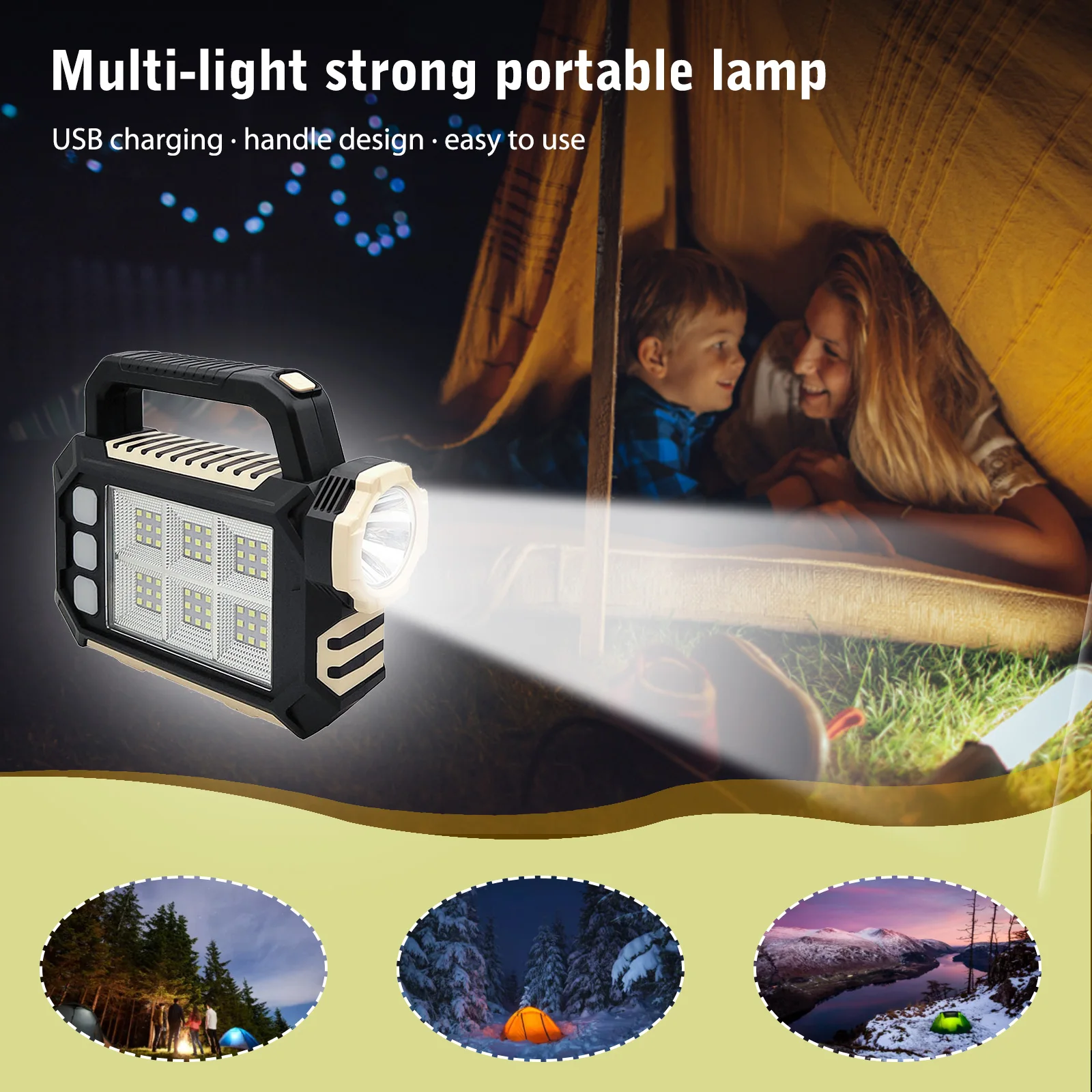 

Solar LED High Beam Torch USB Charging 1200mAh Portable Lamp Torches 3 Light Sources High Power Waterproof for Outdoor